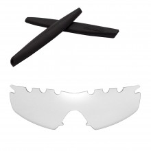 Walleva Clear Vented Replacement Lenses Black Earsocks for Oakley M Frame Strike Sunglasses